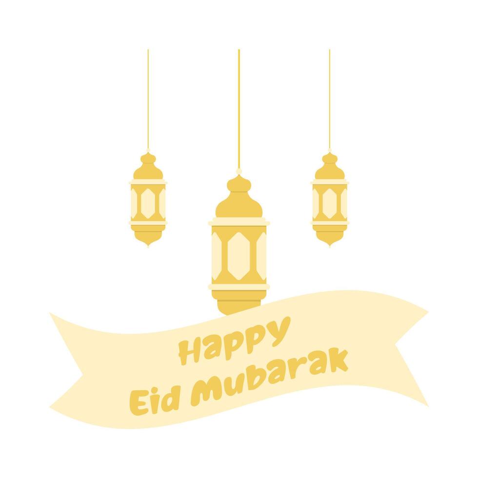 feliz eid Mubarak saudações com lanterna ilustração vetor