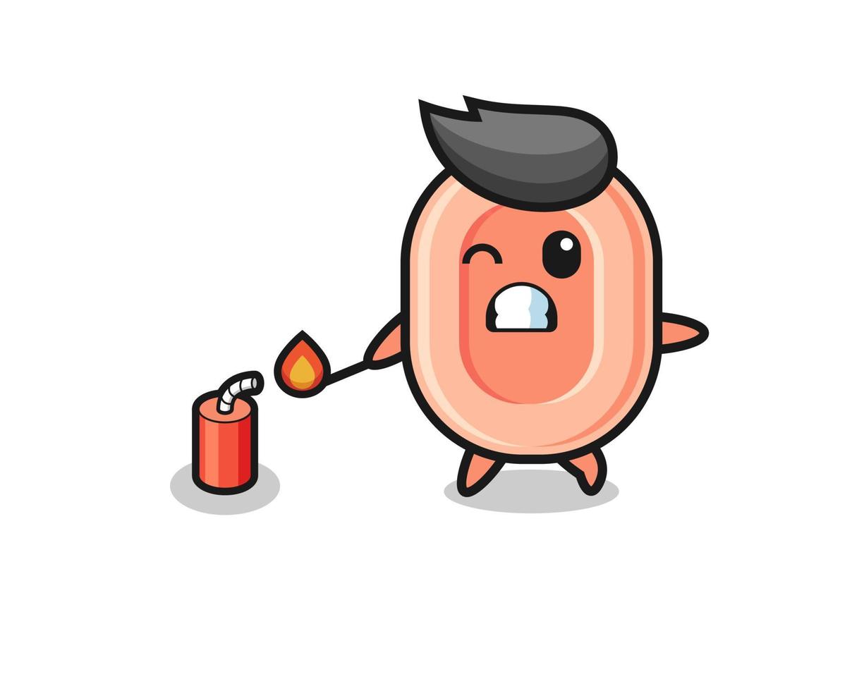 ilustração de sabão mascote jogando fogo de artifício vetor