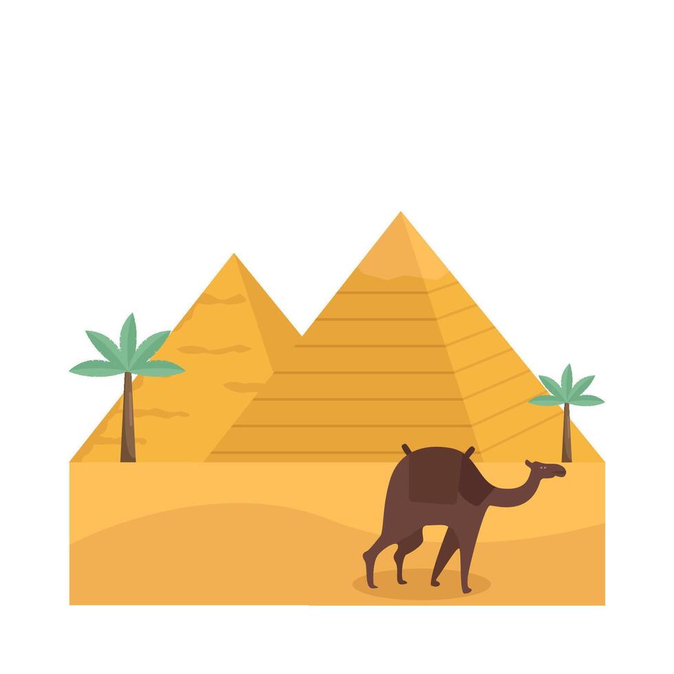 pirâmide, Palma árvore com camelo ilustração vetor