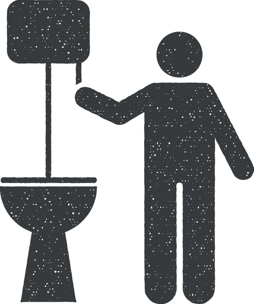 homem, banheiro, rotina, banheiro ícone vetor ilustração dentro carimbo estilo
