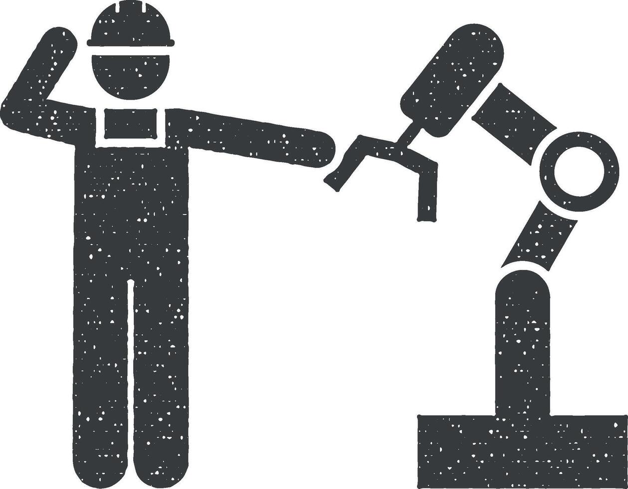 homem, engenheiro, indústria, trabalhador, robô ícone vetor ilustração dentro carimbo estilo