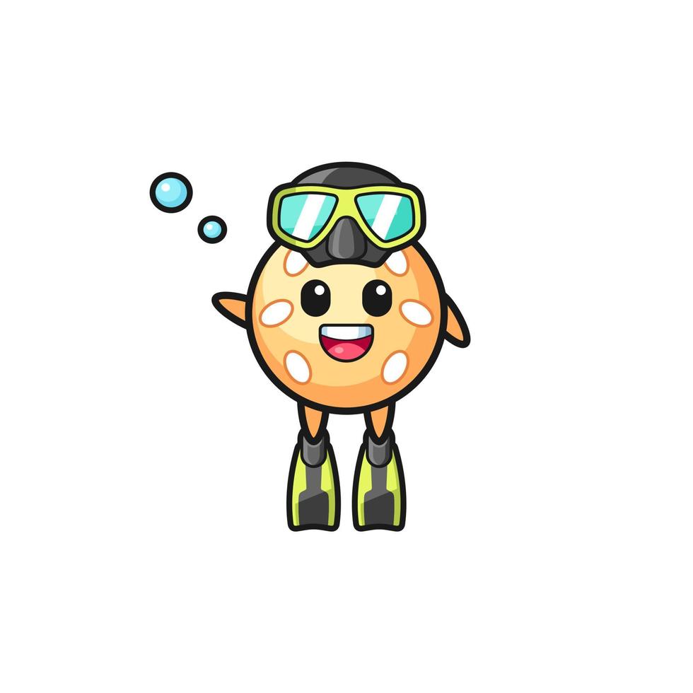 o personagem de desenho animado do mergulhador da bola de gergelim vetor
