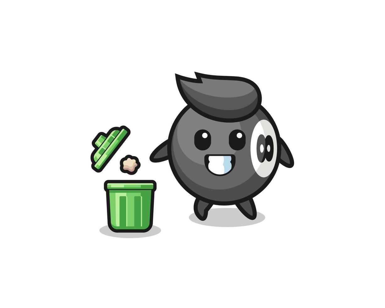 ilustração do bilhar jogando lixo na lata de lixo vetor