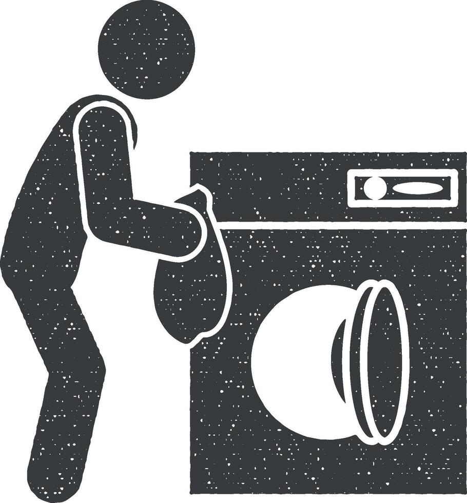 homem lavando máquina vetor ícone ilustração com carimbo efeito