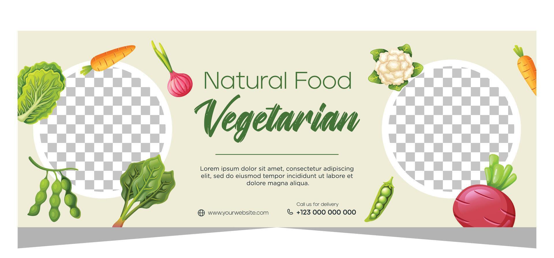 saudável vegetariano Comida bandeira modelo Projeto vetor