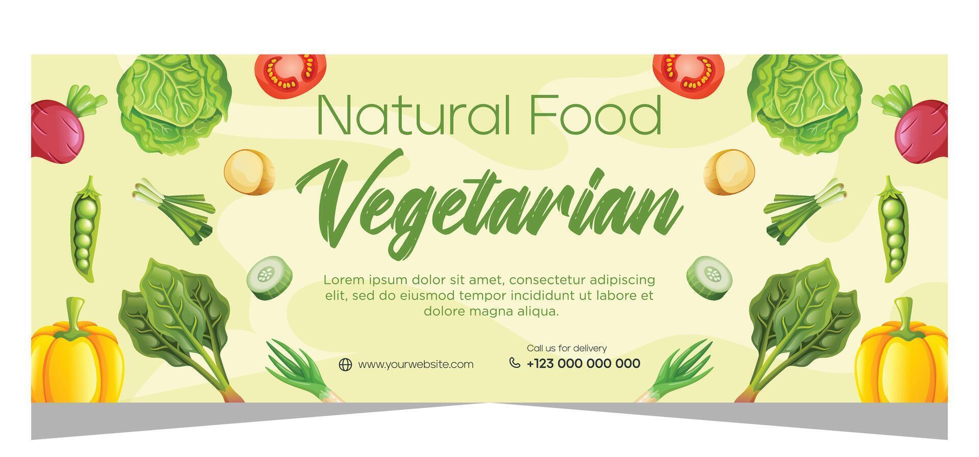 saudável vegetariano Comida bandeira modelo Projeto vetor