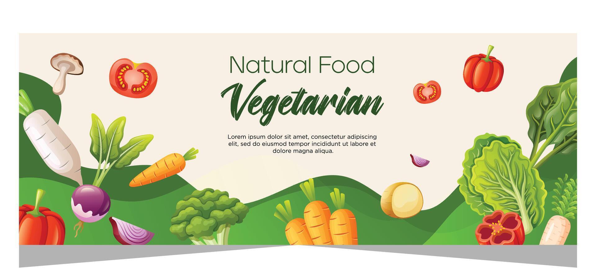 saudável vegetariano Comida bandeira modelo Projeto vetor