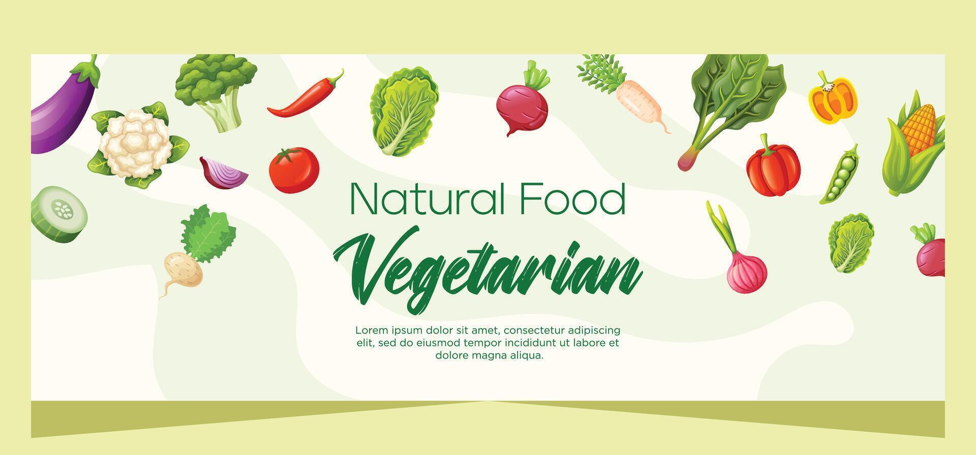 saudável vegetariano Comida bandeira modelo Projeto vetor