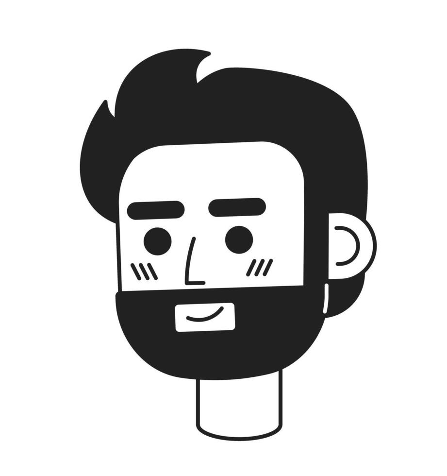 confiante barbudo homem sorridente Preto e branco 2d vetor avatar ilustração. europeu orgulhoso cara barba esboço desenho animado personagem face isolado. positivo humor plano do utilizador perfil imagem, retrato