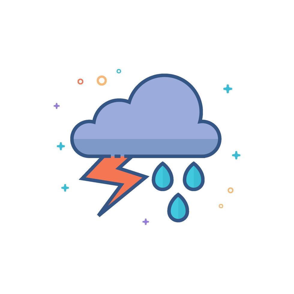 clima nublado tempestade ícone plano cor estilo vetor ilustração