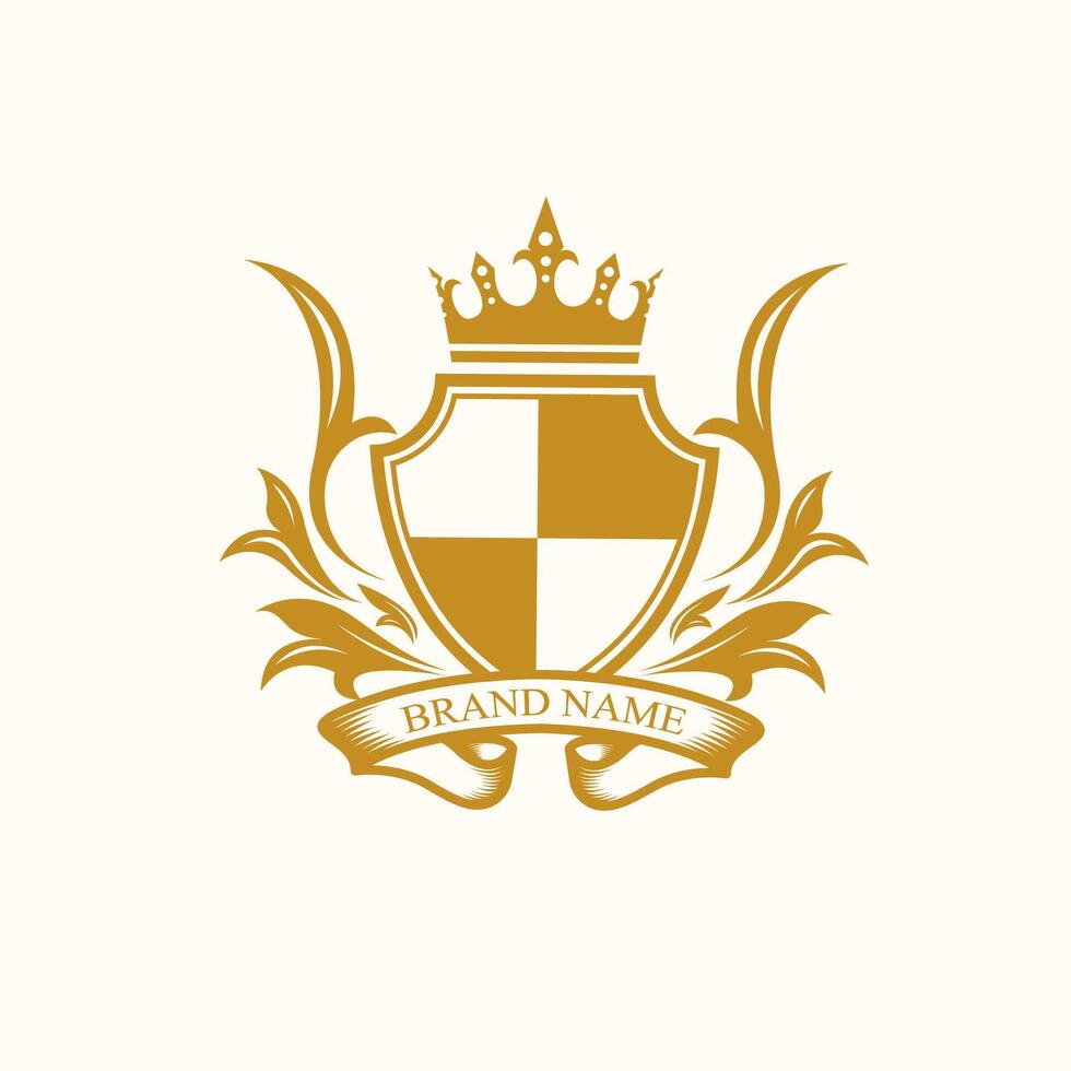 luxo crista heráldica logotipo modelo. elegante heráldico escudo ícone. Prêmio marca identidade emblema. real casaco do braços companhia rótulo símbolo. moderno vetor ilustração.