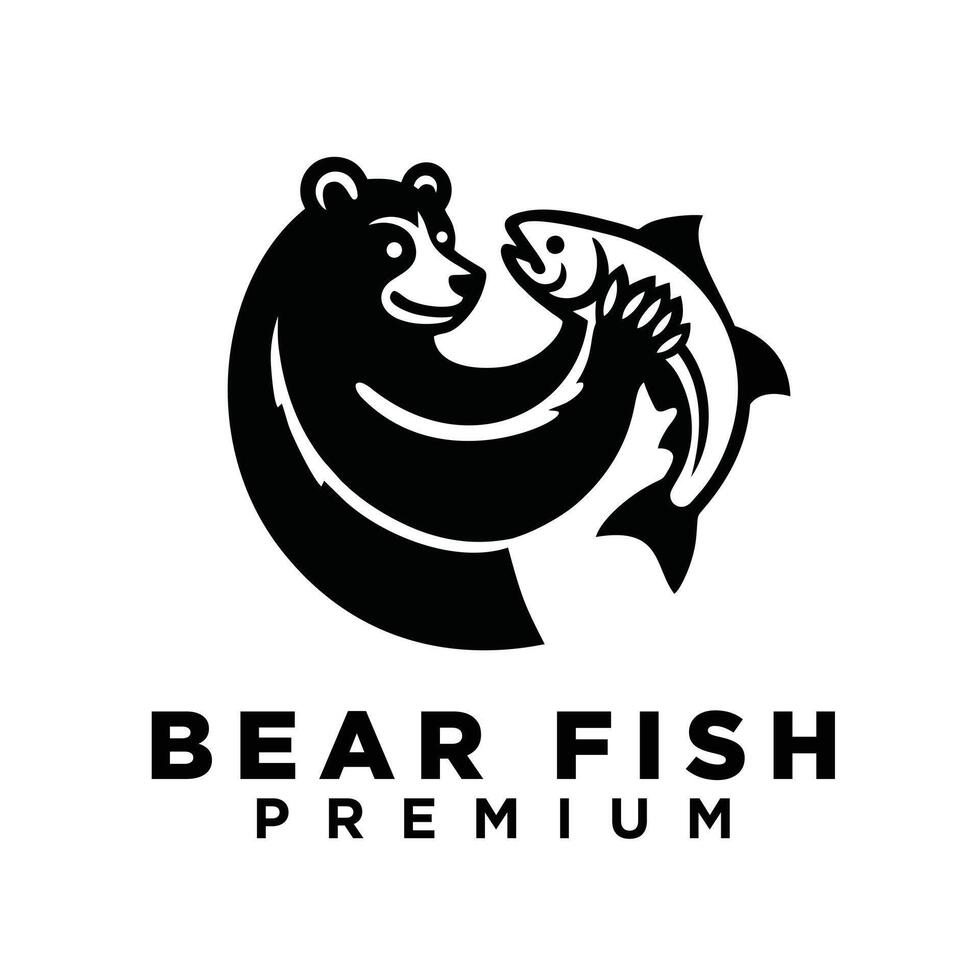 Urso segurando peixe logotipo ícone Projeto ilustração vetor