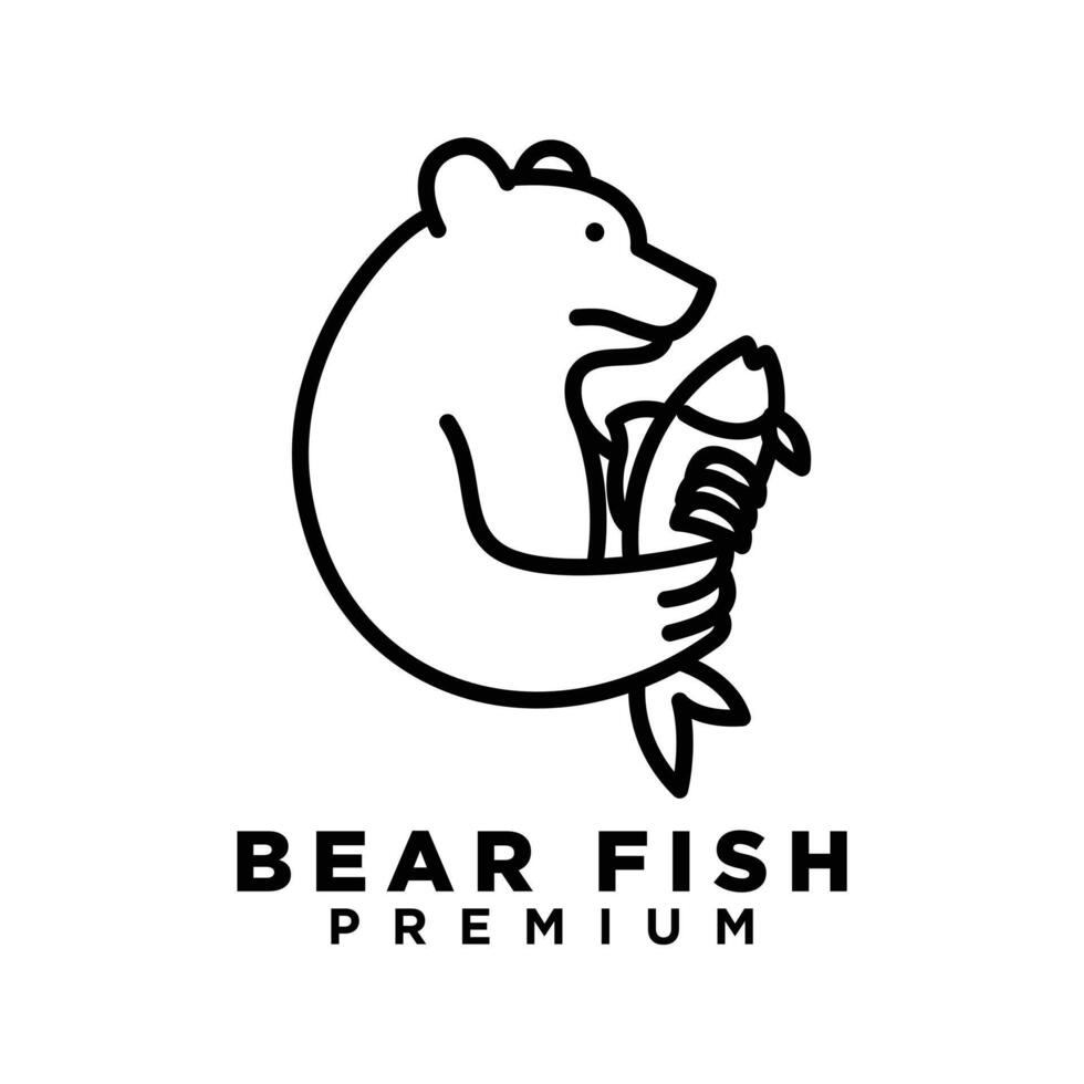 Urso segurando peixe logotipo ícone Projeto ilustração vetor
