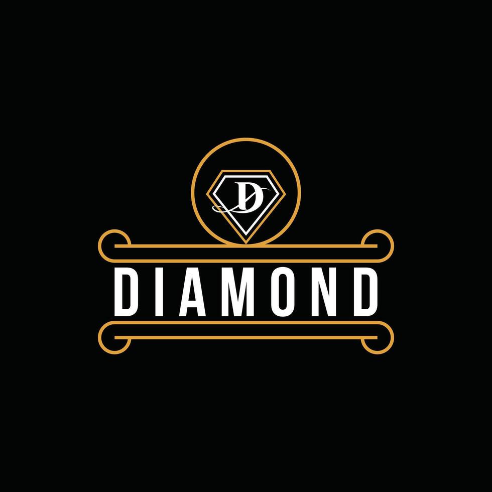 diamante logotipo Projeto linha com círculo conceito e inicial carta d vetor