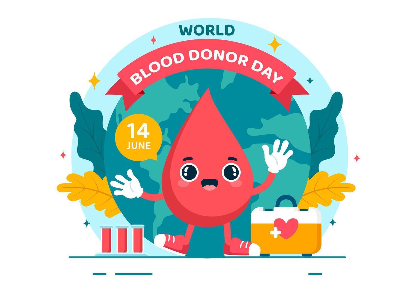 mundo sangue doador dia vetor ilustração em Junho 14 com humano doou sangues para dar a destinatário dentro Salve  vida dentro plano desenho animado fundo