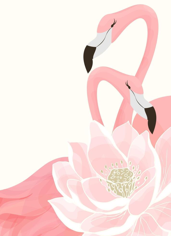 amor casal flamingos em uma lótus fundo. fundo para poster, cartões postais, caderno cobrir e convites vetor