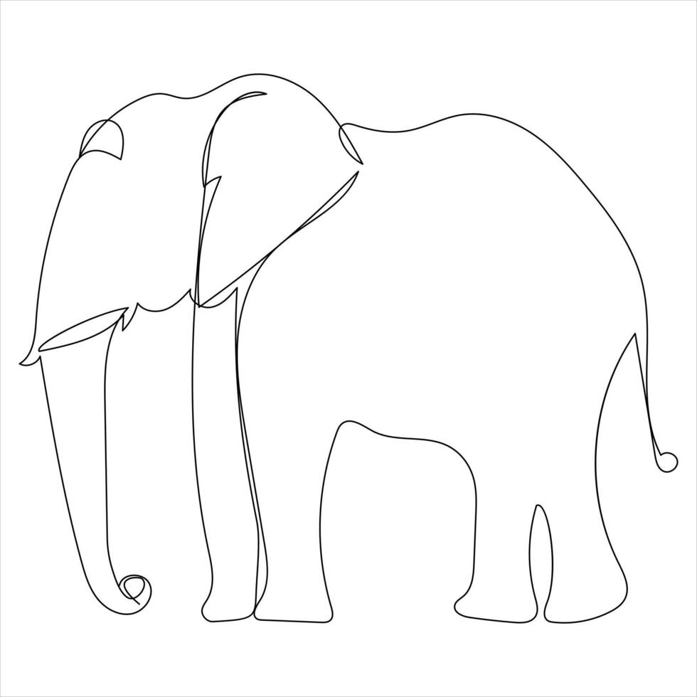 solteiro linha contínuo desenhando do uma elefante e conceito mundo selvagem vida dia esboço vetor ilustração