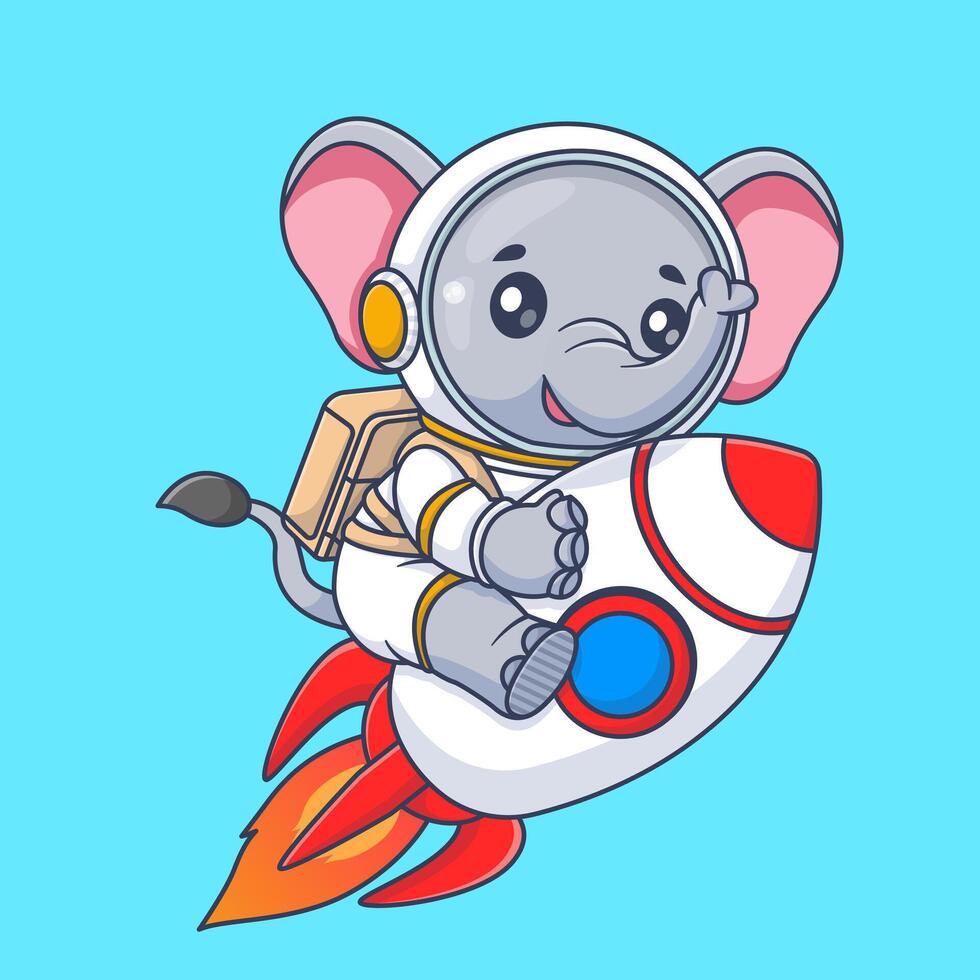 fofa elefante astronauta equitação foguete dentro espaço desenho animado vetor ícone ilustração animal Ciência isolado