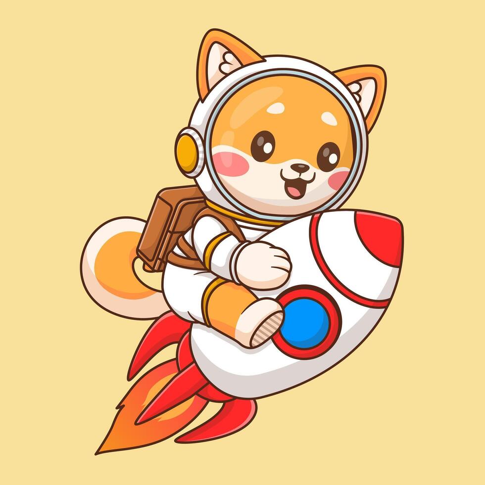 fofa Shiba inu cachorro astronauta equitação foguete dentro espaço desenho animado vetor ícone ilustração animal Ciência isolado