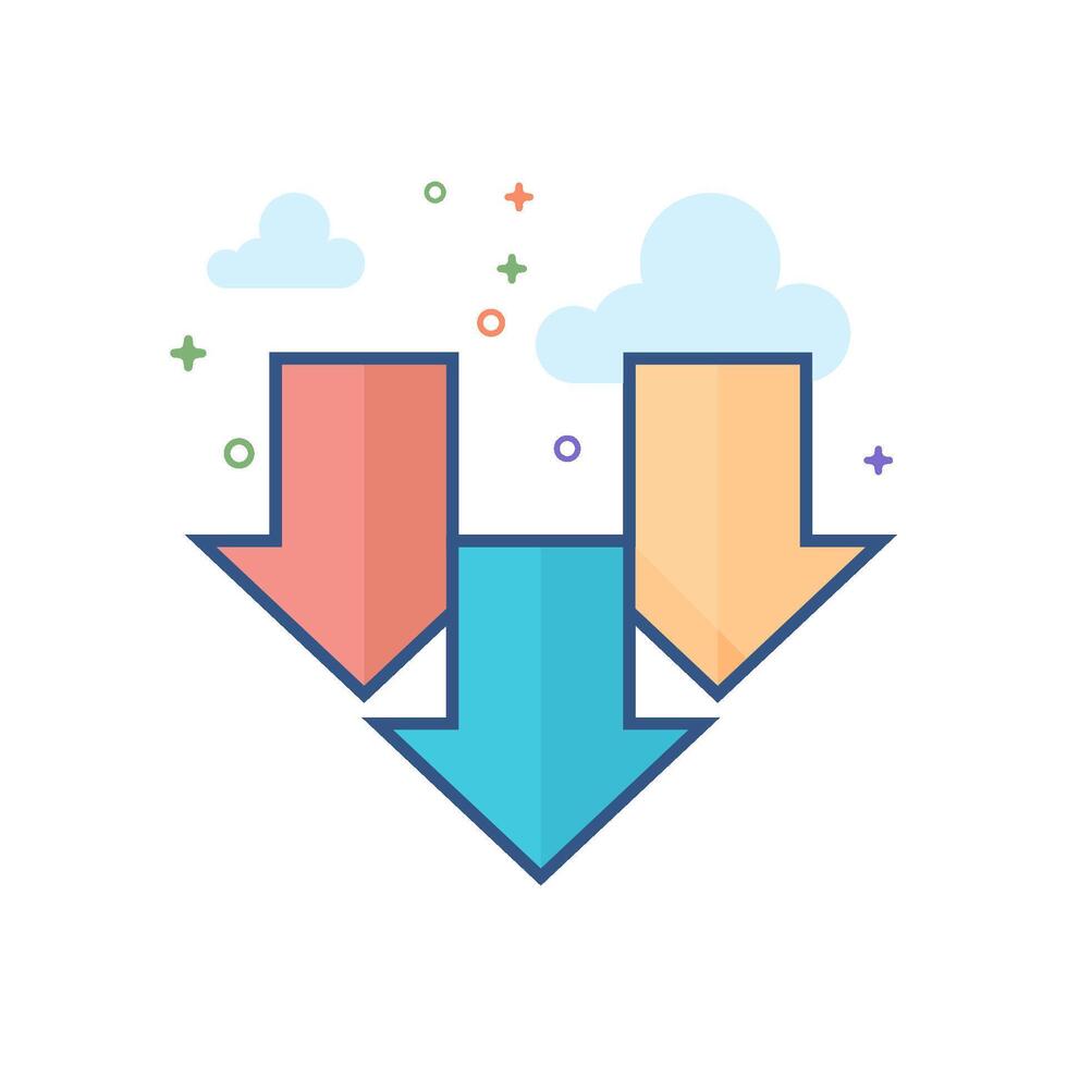 múltiplo baixar seta ícone plano cor estilo vetor ilustração