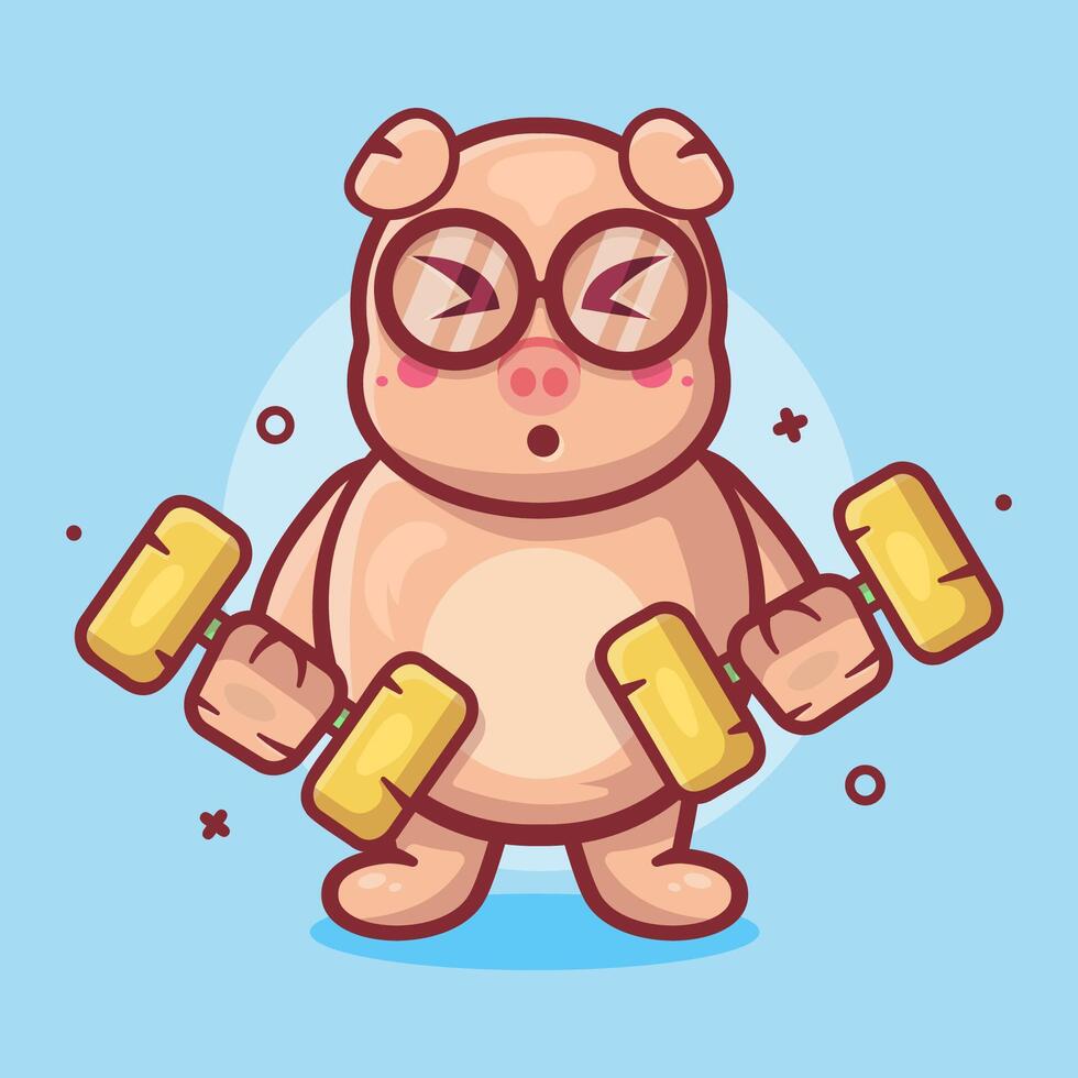 engraçado porco animal personagem mascote fazendo musculação usando haltere isolado desenho animado dentro plano estilo Projeto vetor