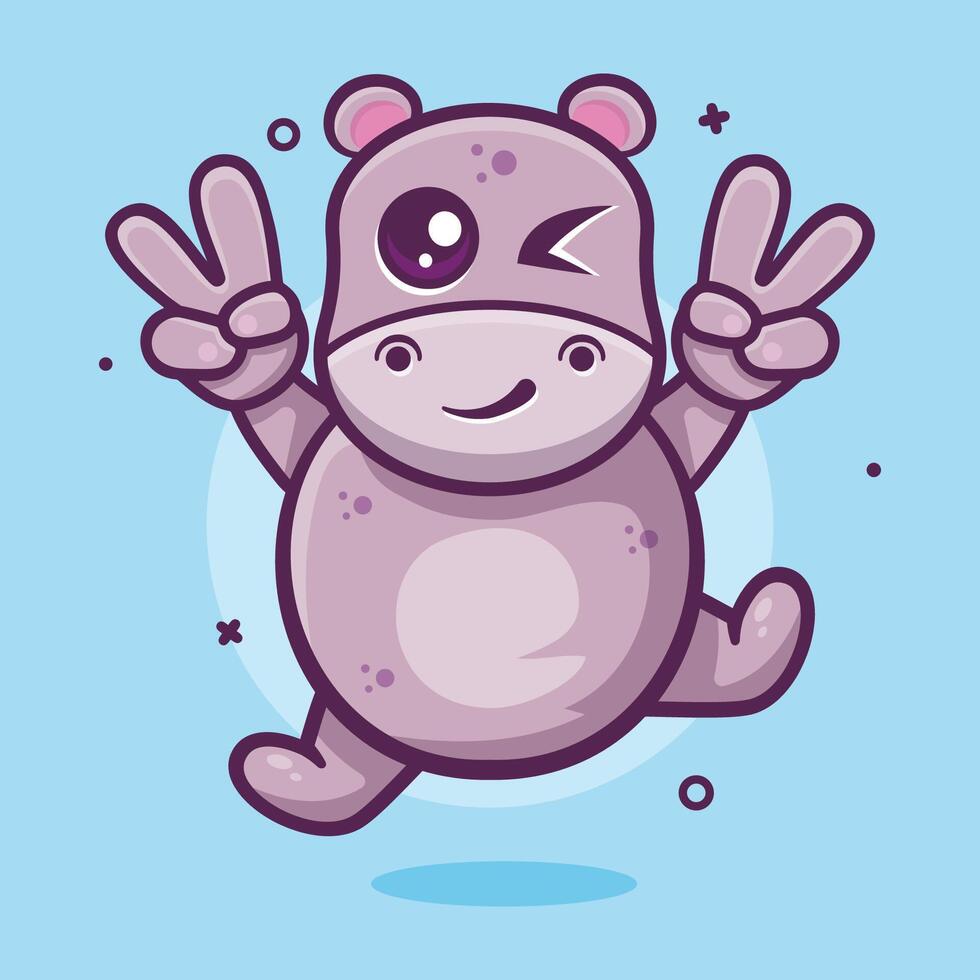 fofa hipopótamo animal personagem mascote com Paz placa mão gesto isolado desenho animado vetor
