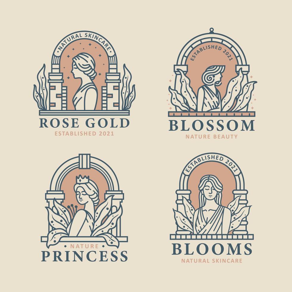 conjunto de design de logotipo vintage beleza mulher linha arte vetor