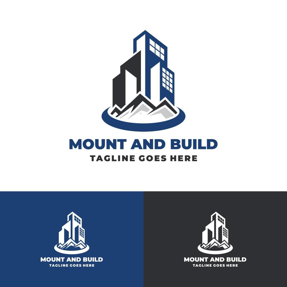 montanhas e edifícios logotipo design imobiliário vetor logotipo modelo logotipo