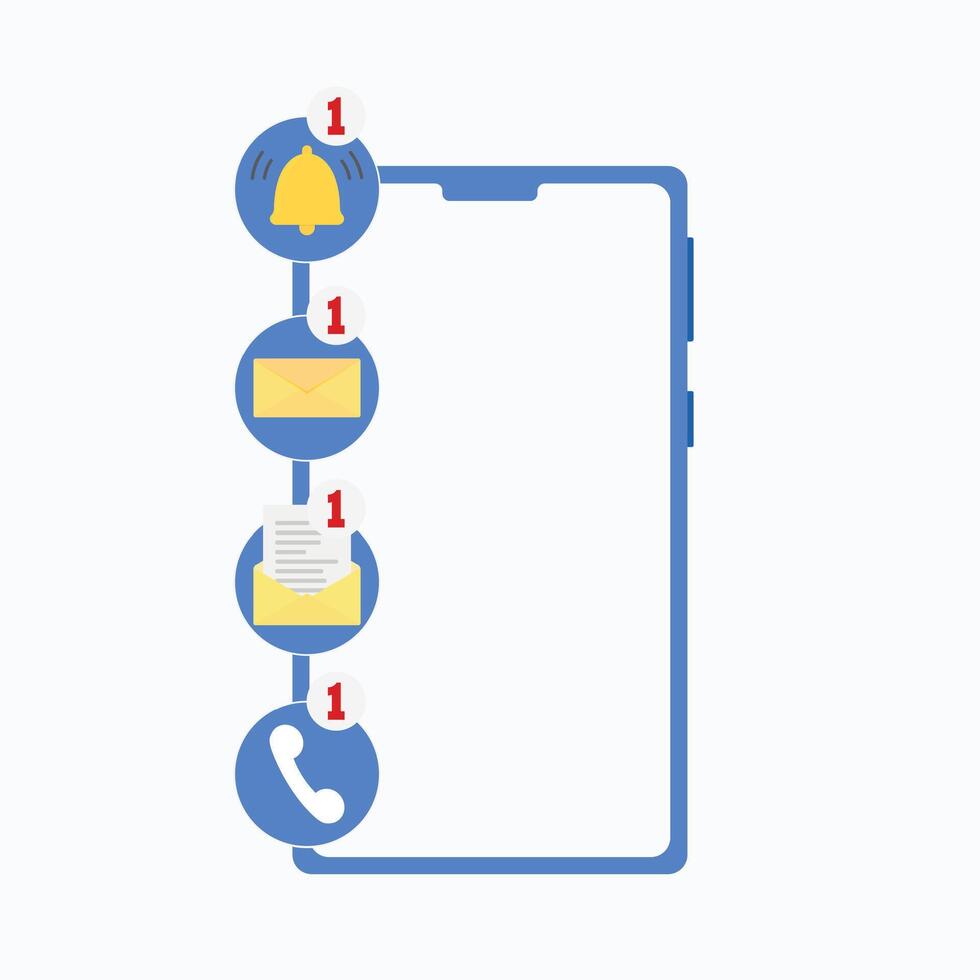 notificações do Smartphone, ausência de ligar e Não lida mensagem. comunicação do telefone, conectados falar, Internet tecnologia, vetor ilustração, rede conversando aplicativo, conectados texto Spam, social redes