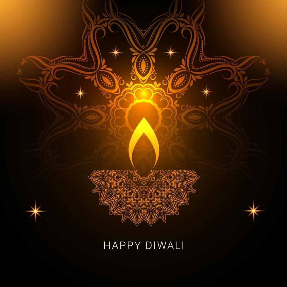 bela saudação feliz de diwali com diya em chamas para o festival das luzes vetor