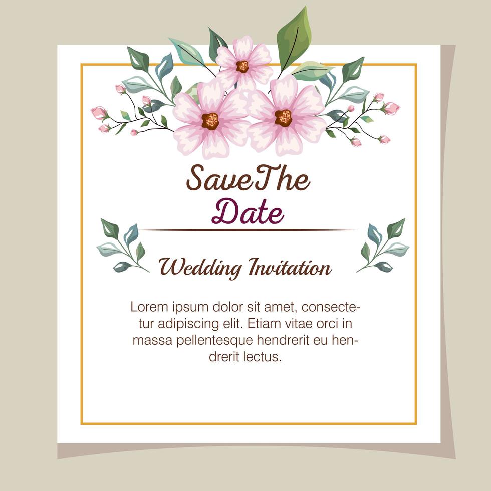 cartão de papel com flores e folhas cor de rosa vetor