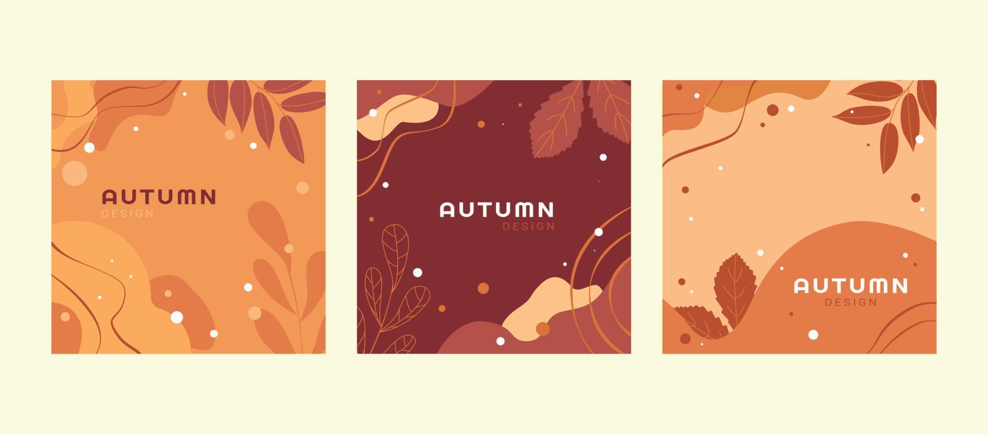 um conjunto de cartões postais lisos de outono com folhagem em cores quentes. ilustração vetorial. vetor