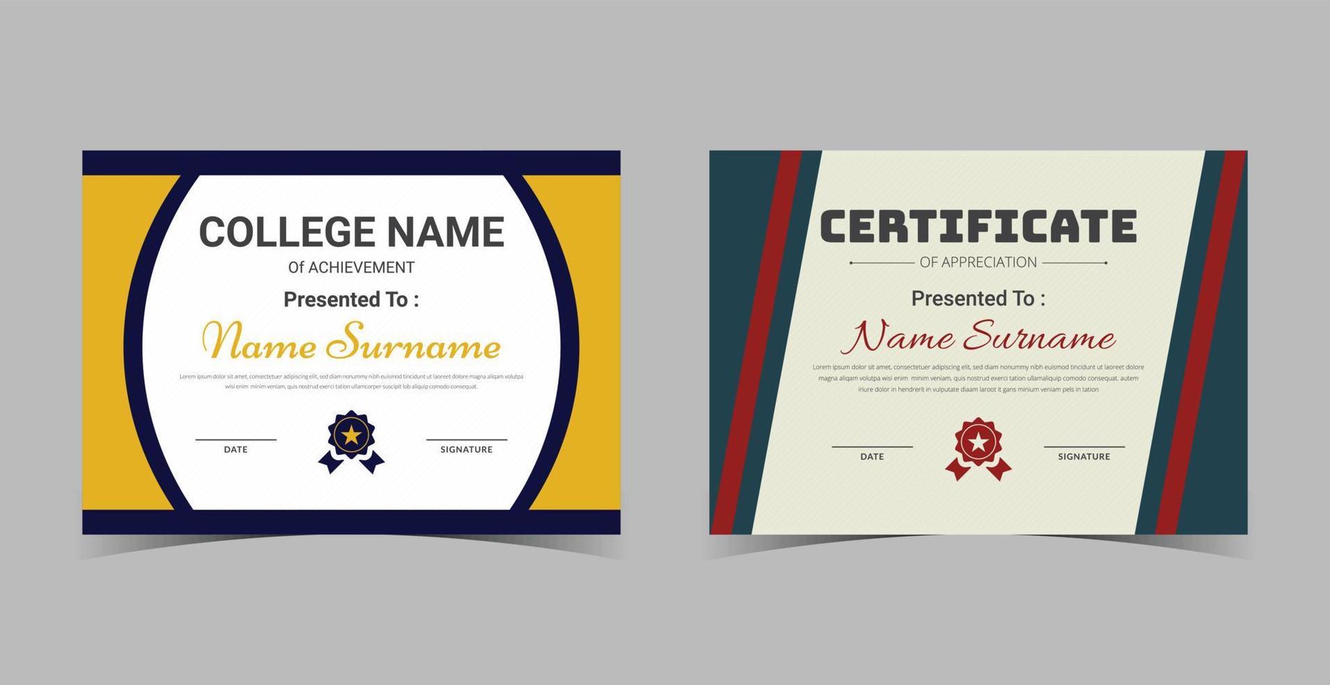 modelo de certificado de diploma profissional, modelo de certificado de reconhecimento, certificado de realização, modelo de diploma de prêmios vetor