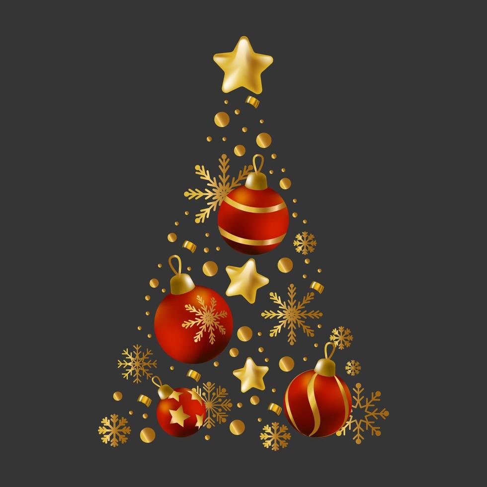 árvore de natal composta de elementos de férias, cores vermelho e dourado,  ano 2022 - vetor 3808729 Vetor no Vecteezy