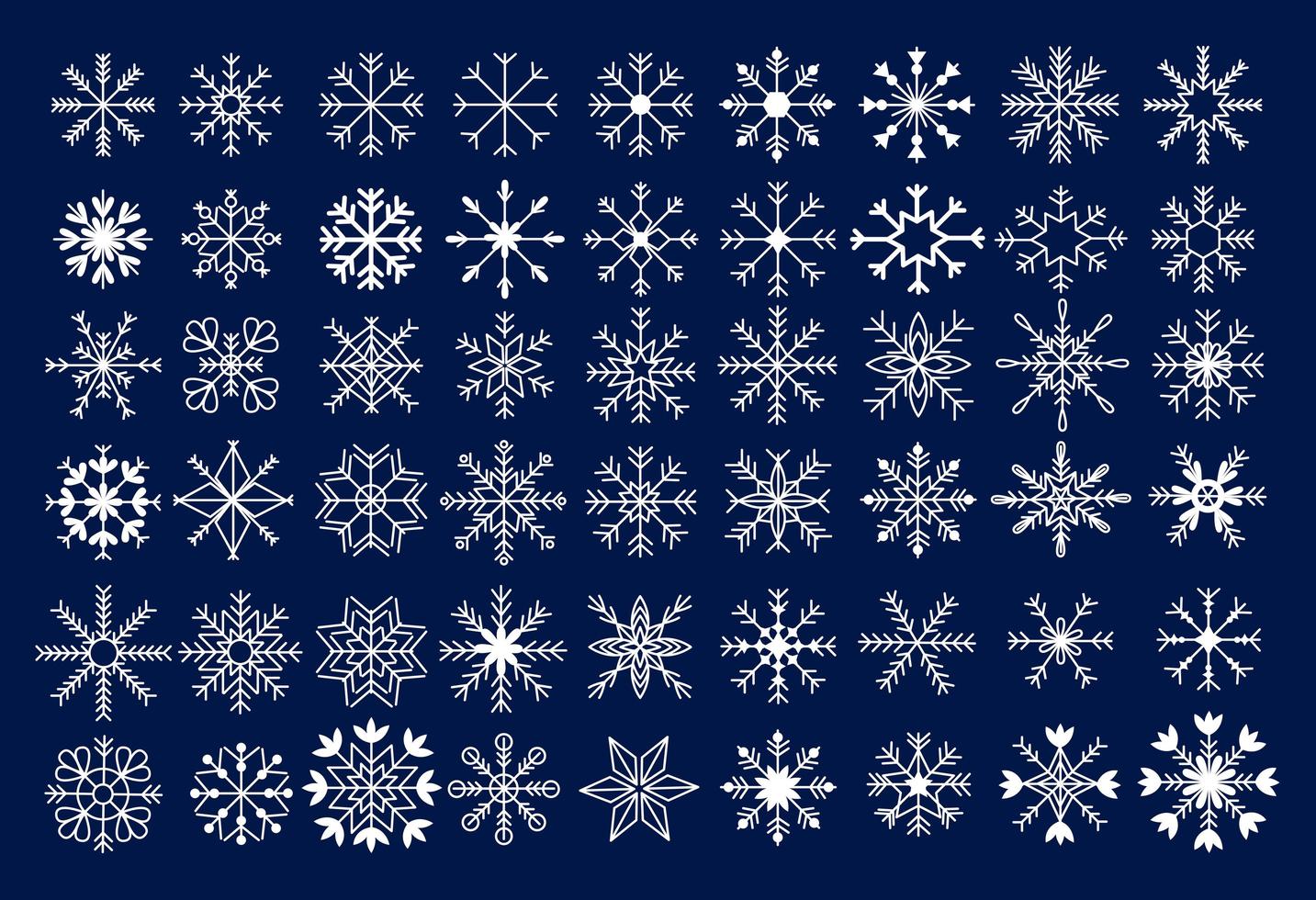 conjunto de 54 flocos de neve brancos como a neve, compilação de natal - ilustração vetorial vetor