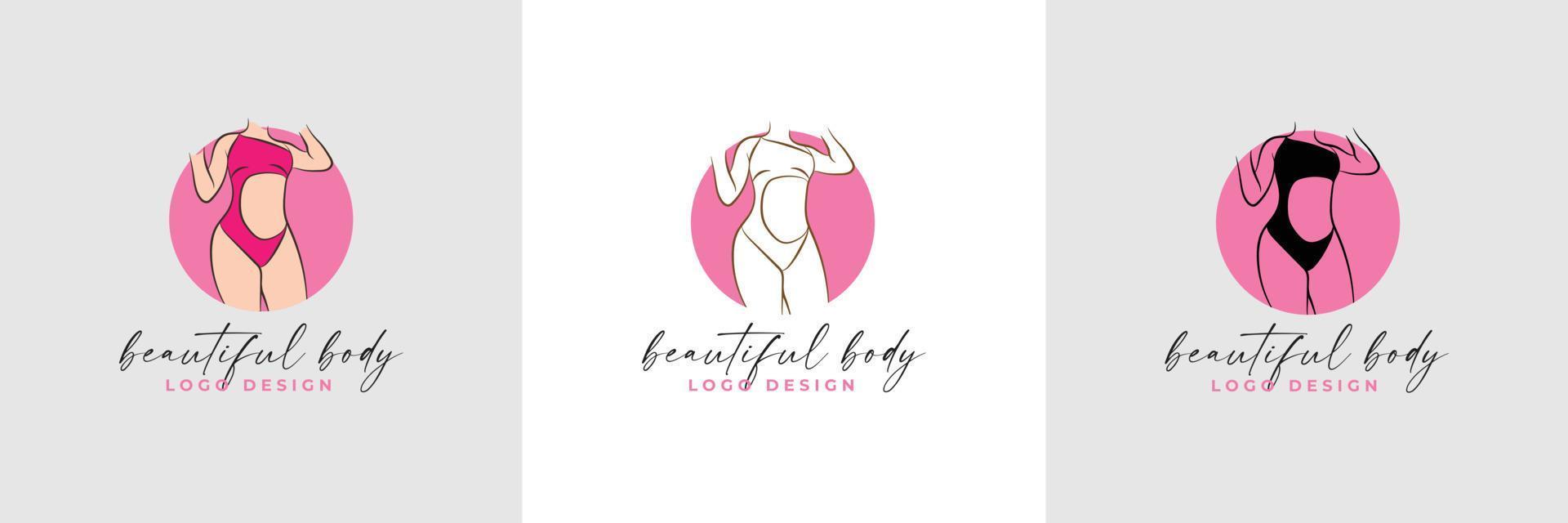 silhueta e arte de linha de corpo de mulher bonita e coleção de modelos de logotipo de fitness feminino vetor