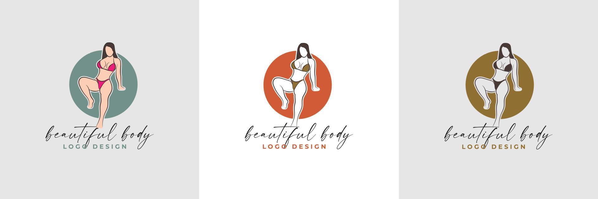 silhueta e arte de linha de corpo de mulher bonita e coleção de modelos de logotipo de fitness feminino vetor