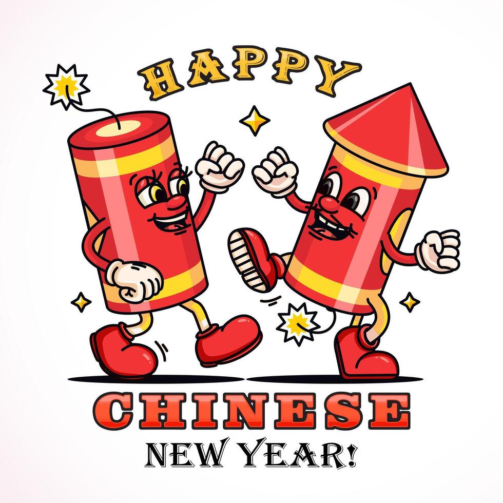 chinês Novo ano, fofa fogo de artifício mascote personagens estão dançando. adequado para logotipos, mascotes, Camisetas, adesivos e cartazes vetor