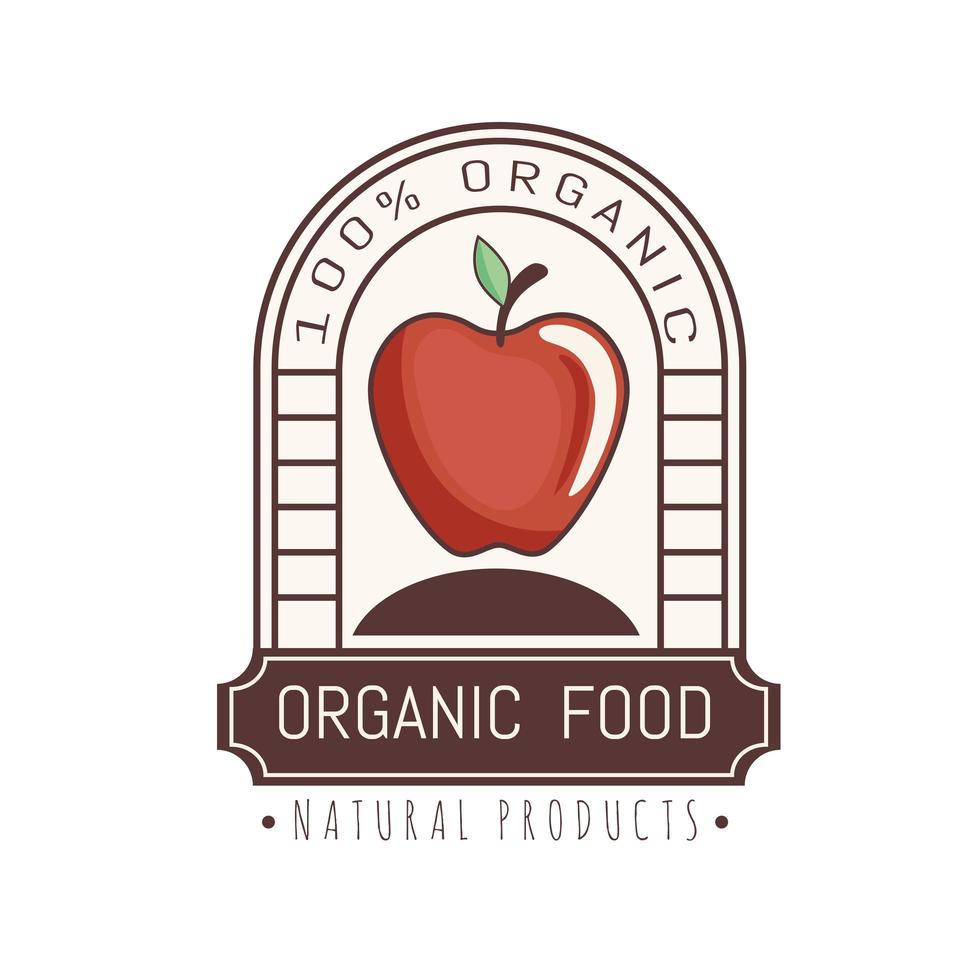 etiqueta de comida orgânica com maçã vetor