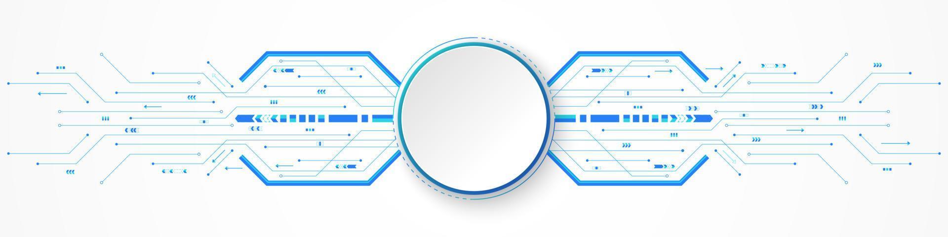 fundo de tecnologia abstrato, banner de círculo branco no padrão de placa de circuito vetor