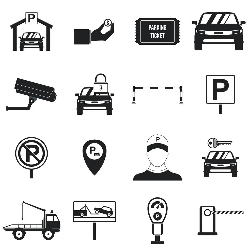 conjunto de ícones de estacionamento, estilo simples vetor