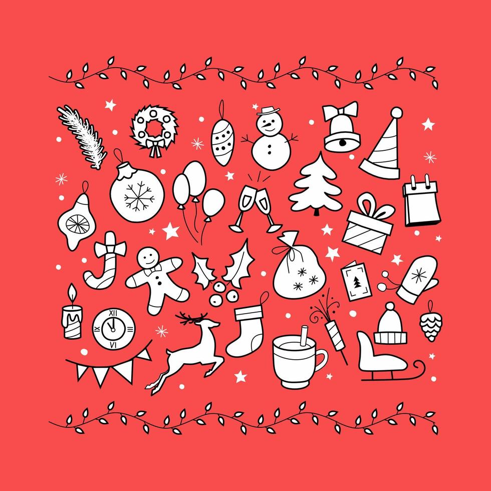 Natal conjunto de ícones do vetor para design de banner ou cartão postal. ilustração de ano novo em estilo simples