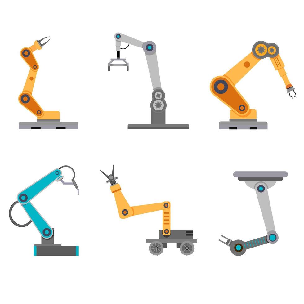 robô mão, braço pitada Produção linha e conjunto. vetor hidráulico motor maquinaria para fabricação em fábrica. ilustração do automatizado transportador eletrônicos para embalagem, eletrônico Produção