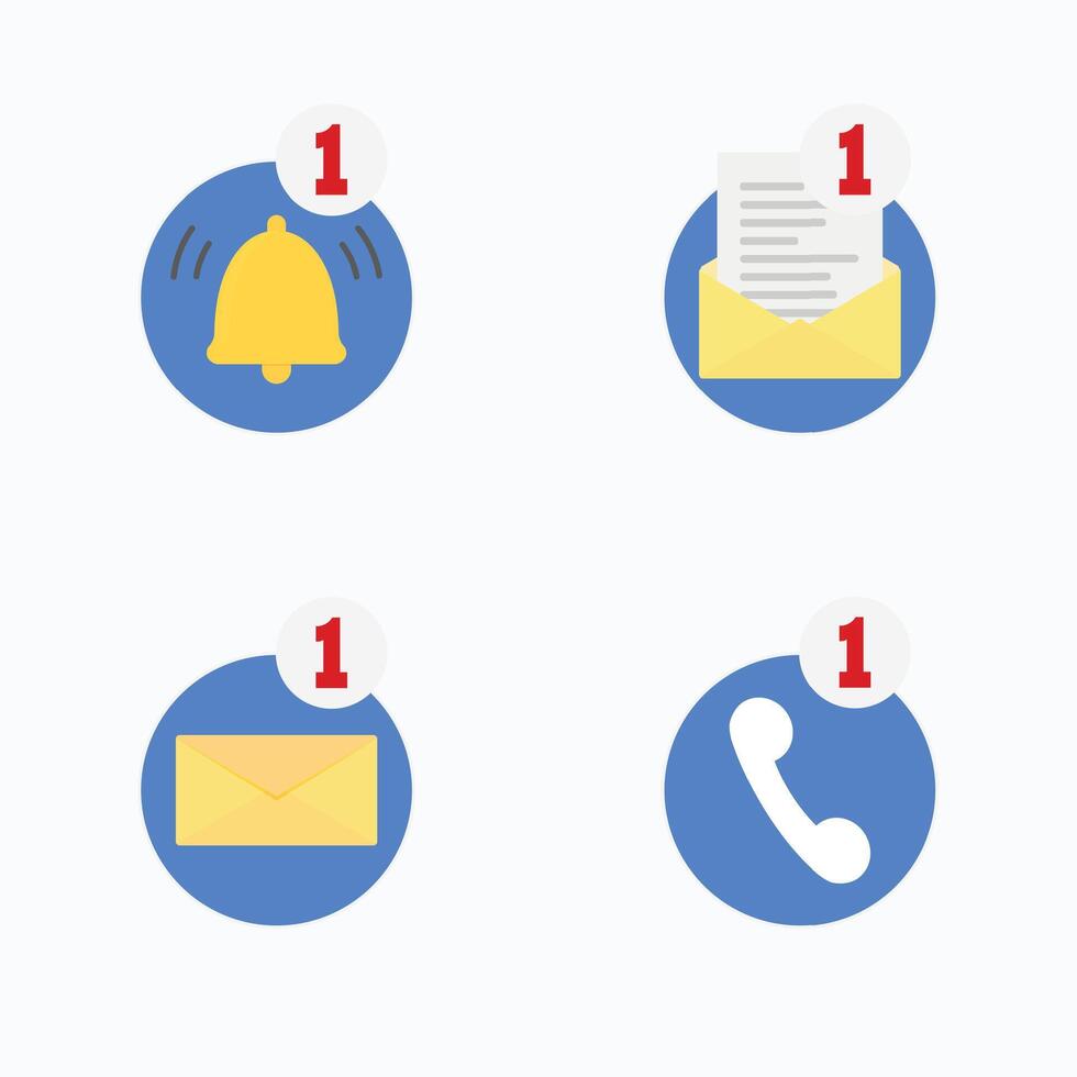 notificação ícone coleção para Móvel aplicativo, mensagem, ligar e entrada com contador. ignorado notificações, Aparecer mensagens, perdido chamar, Novo e-mail, conectados falando do Smartphone vetor