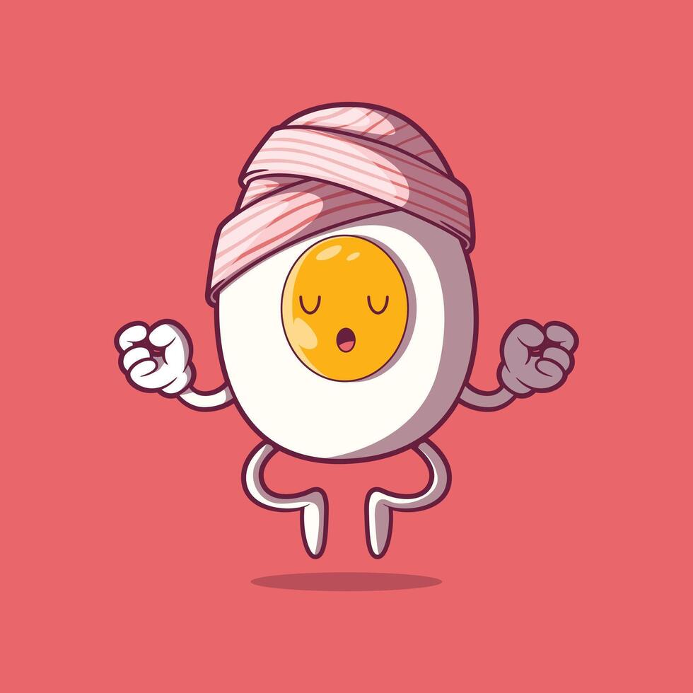 frito ovo personagem meditando vetor ilustração. comida, mascote Projeto conceito.