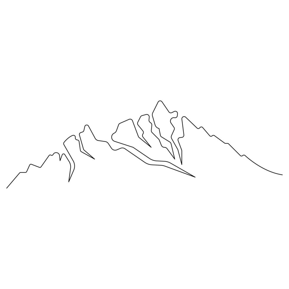 contínuo solteiro linha arte desenhando do montanha panorama topo Visão do montagens esboço vetor ilustração