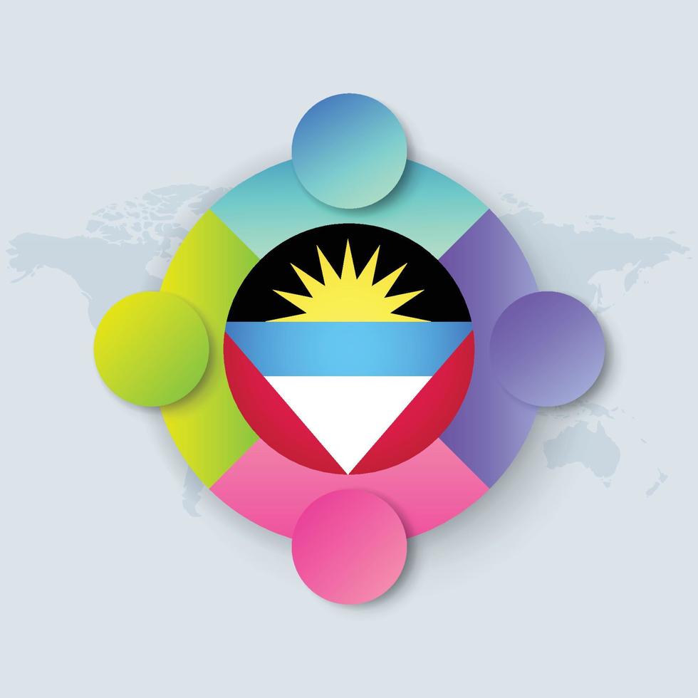 bandeira de Antígua e Barbuda com design infográfico isolado no mapa mundial vetor