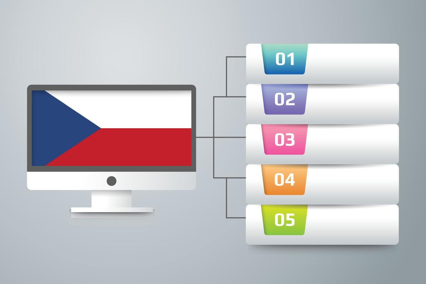 Bandeira da república checa com design infográfico incorporado com monitor de computador vetor