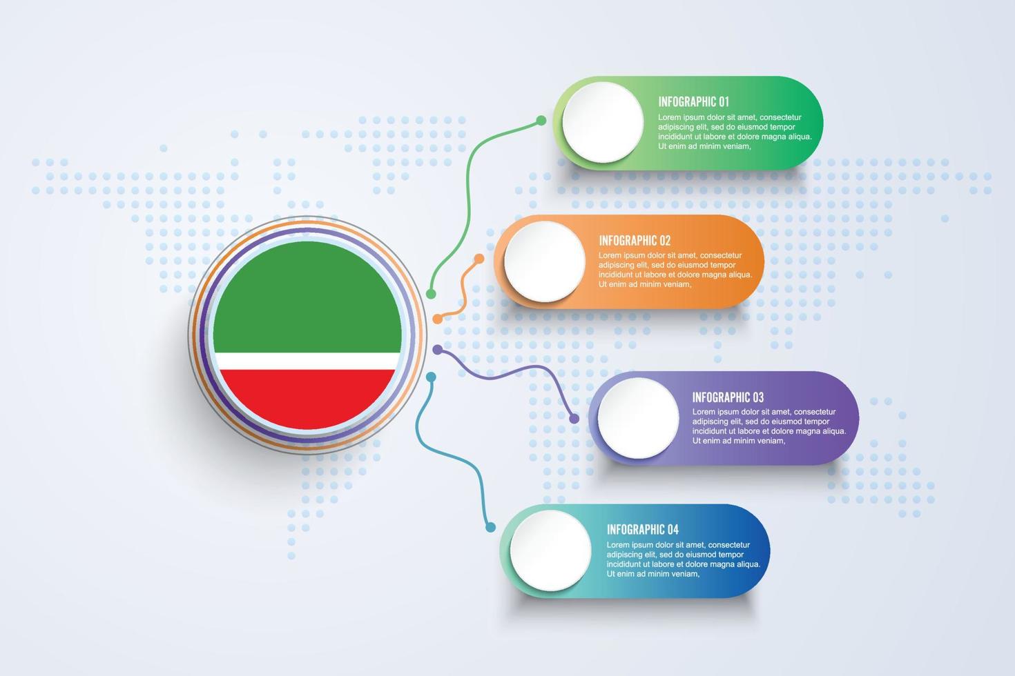 Bandeira da república chechena com design infográfico isolado no mapa-múndi de pontos vetor