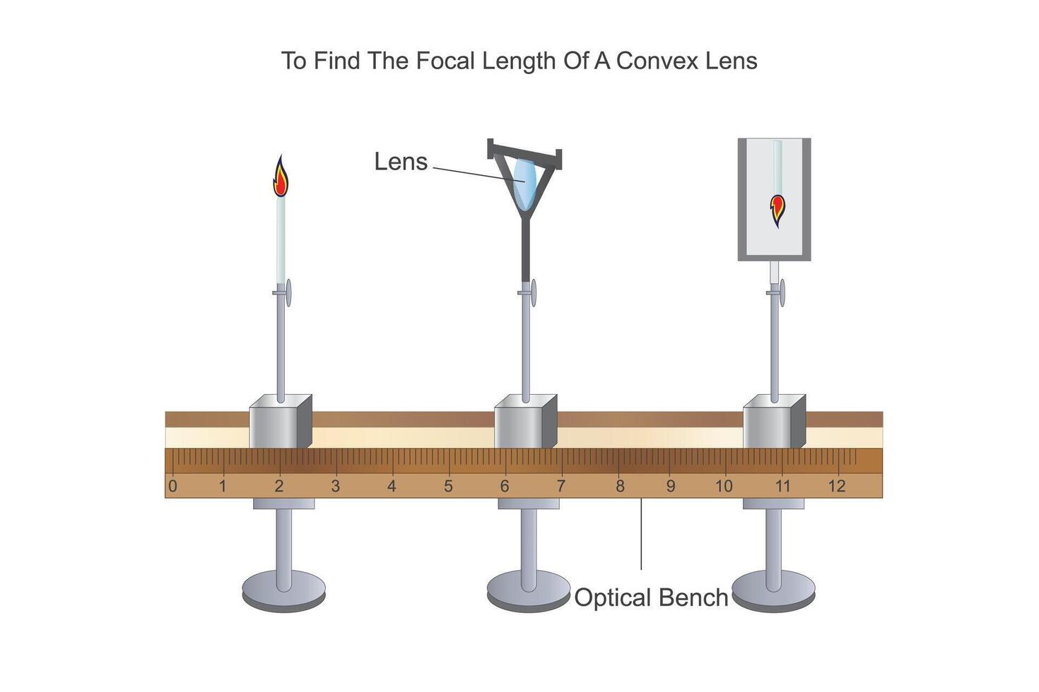 para encontrar a focal comprimento do uma convexo lente. física prático ilustração. vetor